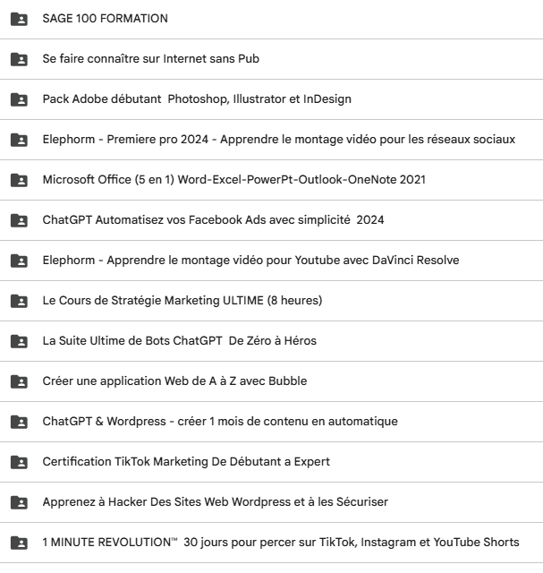 Aperçu de ressources de formation classées dans un dossier partagé.
